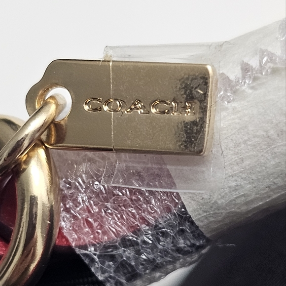 COACH Mini Backpack Bag Charm in Signature Canva and Leather Navy and Red - Picture 4 of 11